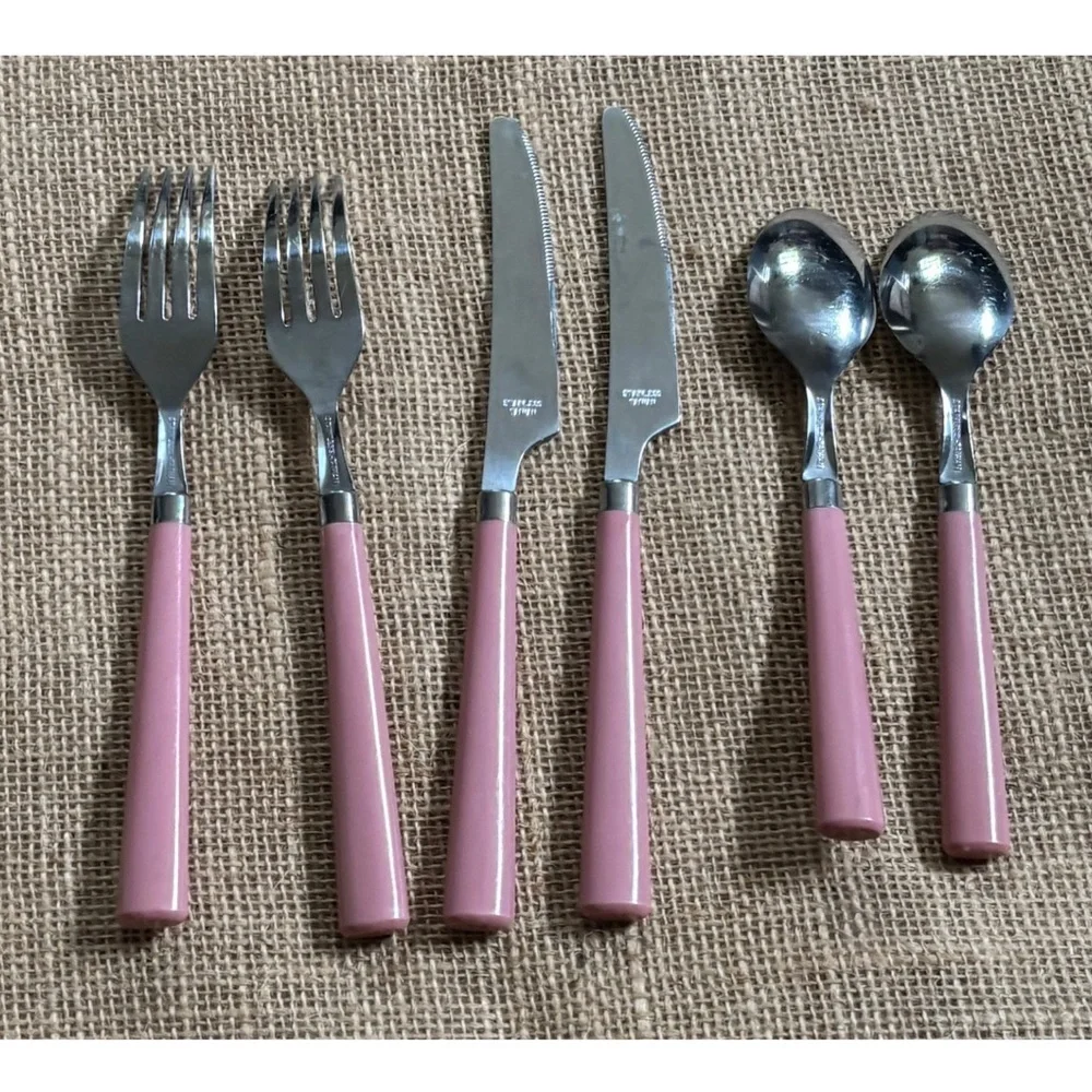 Vintage Sango Flatware Dusty Pink Rose Plastic Handle Incomplete Set Cottagecore